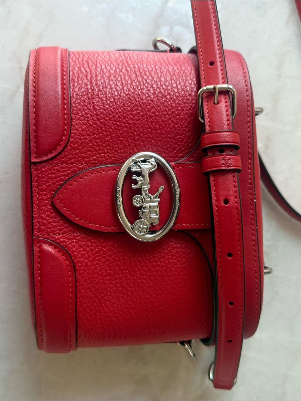 Coach Red Pebbled Leather Crossbody with Signature Horse & Carriage Emblem